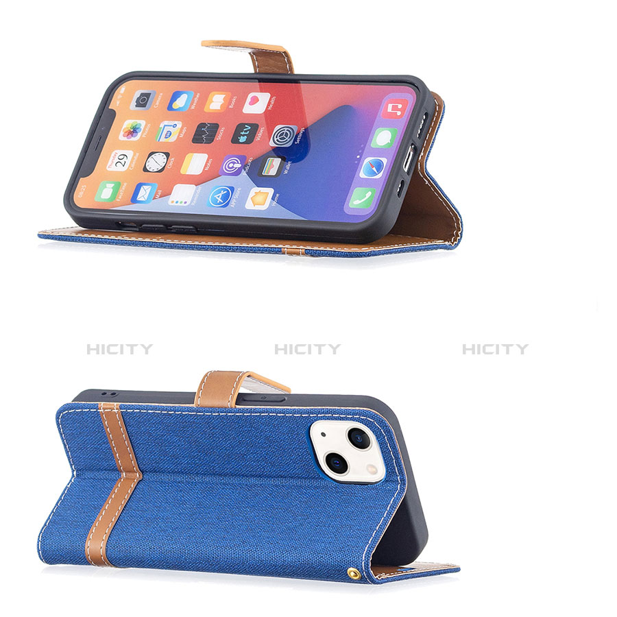 Custodia Portafoglio In stoffa con Supporto per Apple iPhone 14 Blu