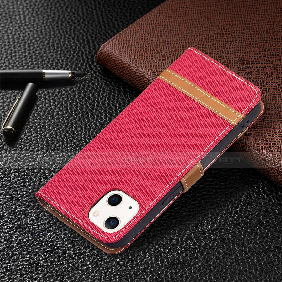 Custodia Portafoglio In stoffa con Supporto per Apple iPhone 14 Plus Rosso