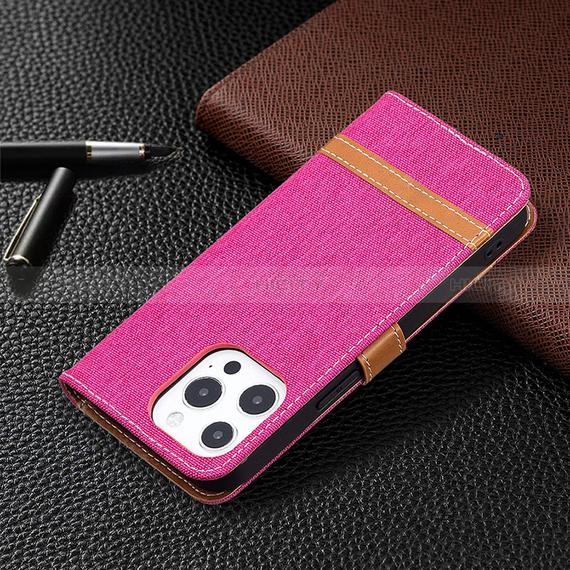 Custodia Portafoglio In stoffa con Supporto per Apple iPhone 14 Pro Rosa Caldo