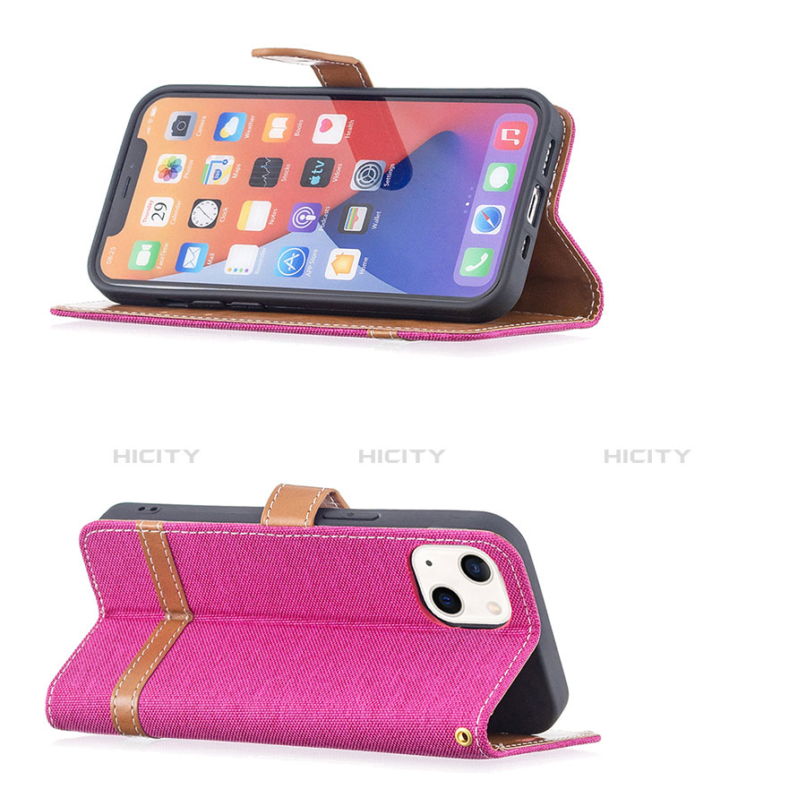 Custodia Portafoglio In stoffa con Supporto per Apple iPhone 14 Rosa Caldo