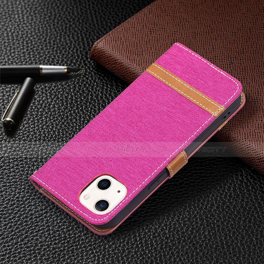 Custodia Portafoglio In stoffa con Supporto per Apple iPhone 14 Rosa Caldo