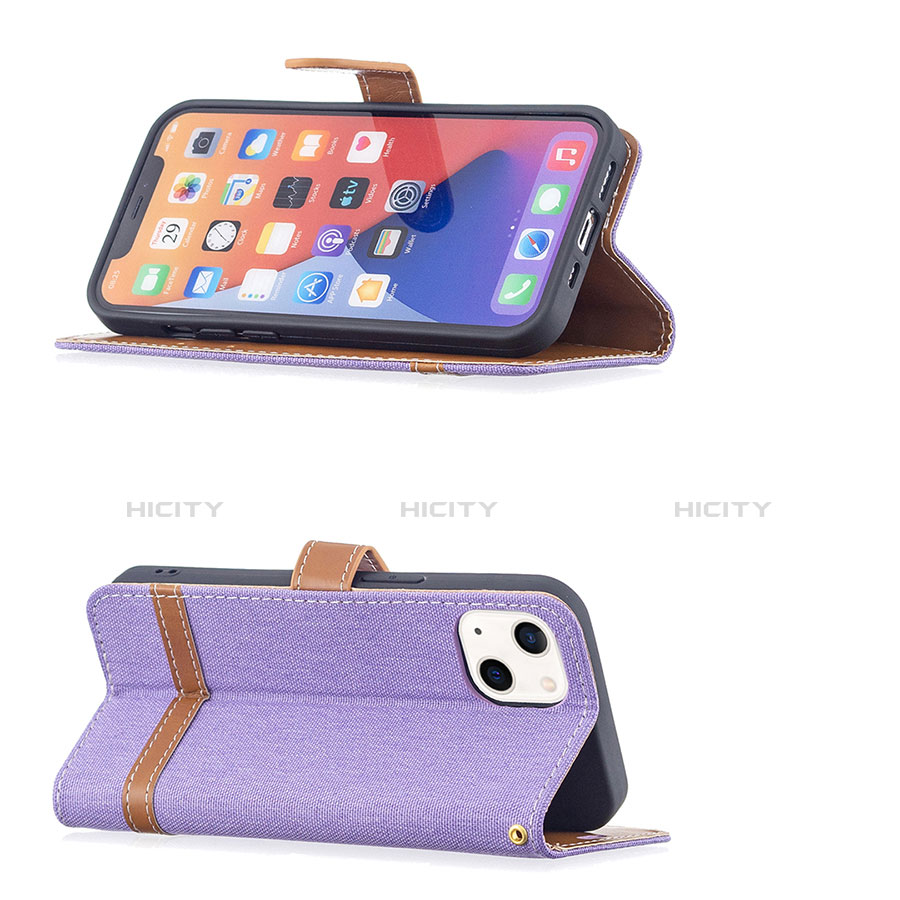 Custodia Portafoglio In stoffa con Supporto per Apple iPhone 14 Viola