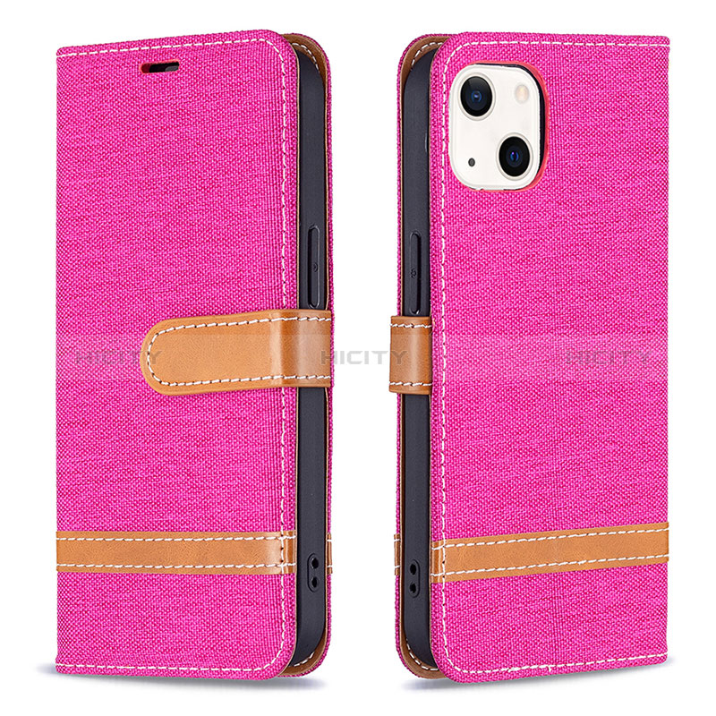 Custodia Portafoglio In stoffa con Supporto per Apple iPhone 15 Plus Rosa Caldo