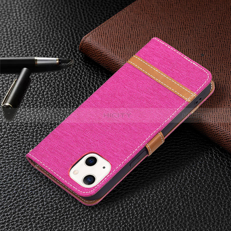 Custodia Portafoglio In stoffa con Supporto per Apple iPhone 15 Rosa Caldo