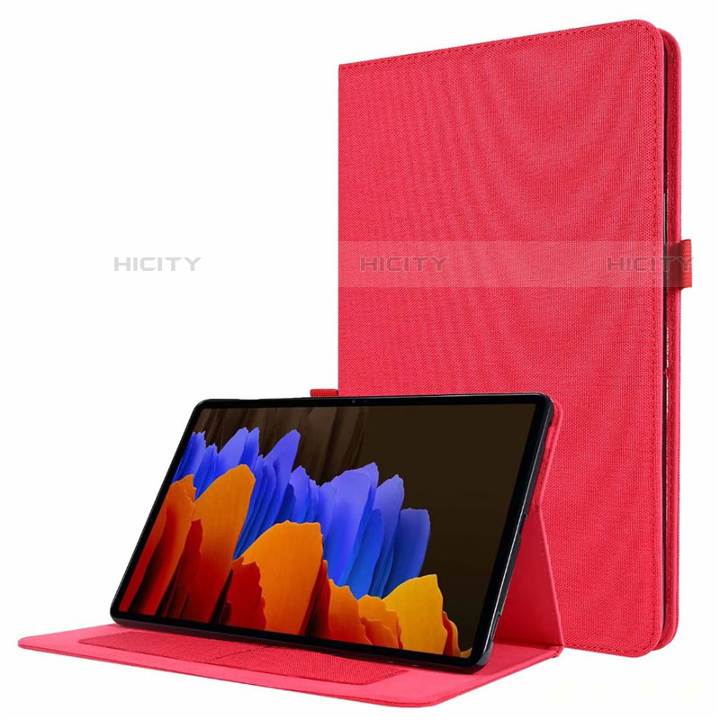 Custodia Portafoglio In stoffa con Supporto per Samsung Galaxy Tab S7 11 Wi-Fi SM-T870 Rosso