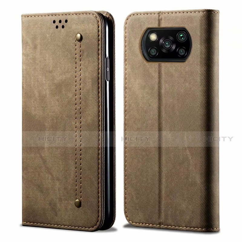 Custodia Portafoglio In stoffa con Supporto per Xiaomi Poco X3 Pro Khaki