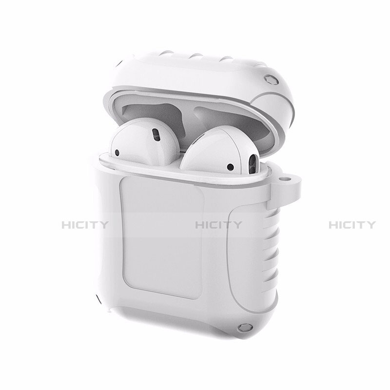 Custodia Portatile con Moschettone per AirPods Custodia di Ricarica C06 Bianco