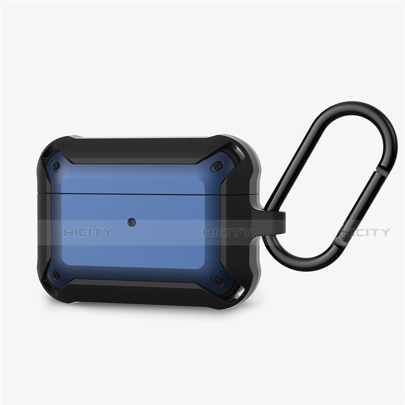 Custodia Portatile con Moschettone per AirPods Pro Custodia di Ricarica C03 Blu e Nero