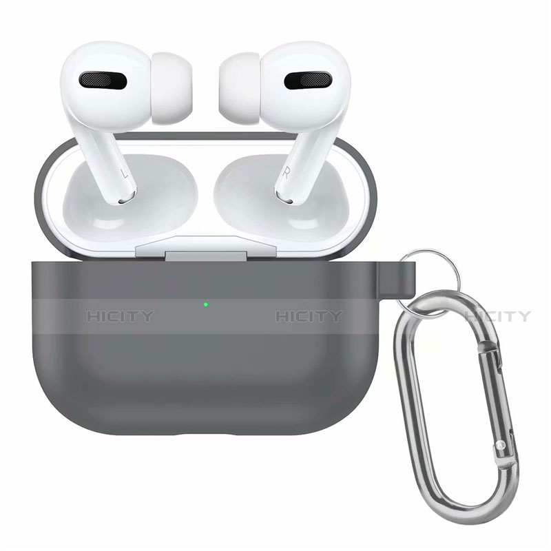 Custodia Portatile con Moschettone per AirPods Pro Custodia di Ricarica Grigio