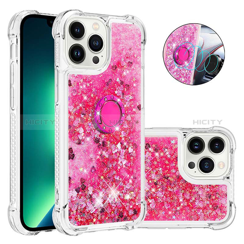 Custodia Silicone Cover Morbida Bling-Bling con Anello Supporto S01 per Apple iPhone 13 Pro