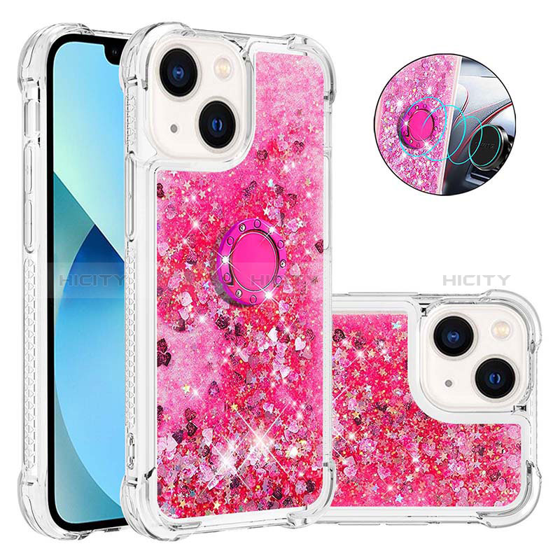 Custodia Silicone Cover Morbida Bling-Bling con Anello Supporto S01 per Apple iPhone 14