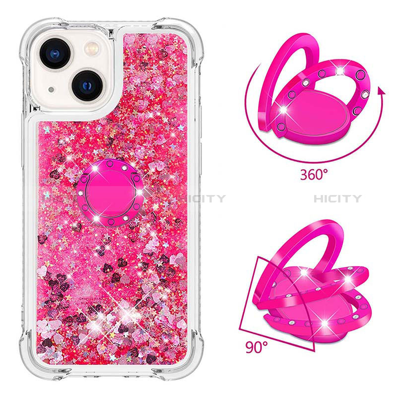 Custodia Silicone Cover Morbida Bling-Bling con Anello Supporto S01 per Apple iPhone 14