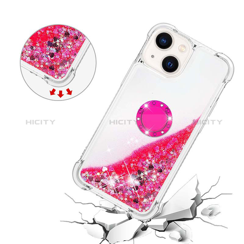 Custodia Silicone Cover Morbida Bling-Bling con Anello Supporto S01 per Apple iPhone 14