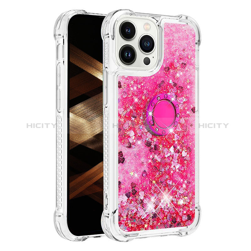 Custodia Silicone Cover Morbida Bling-Bling con Anello Supporto S01 per Apple iPhone 14 Pro