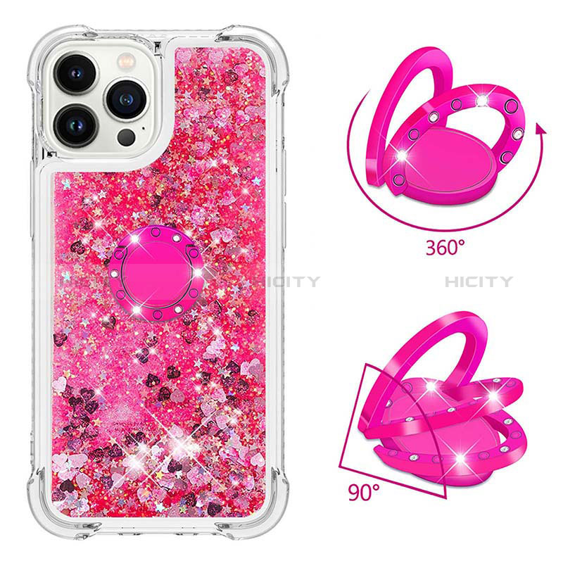 Custodia Silicone Cover Morbida Bling-Bling con Anello Supporto S01 per Apple iPhone 14 Pro