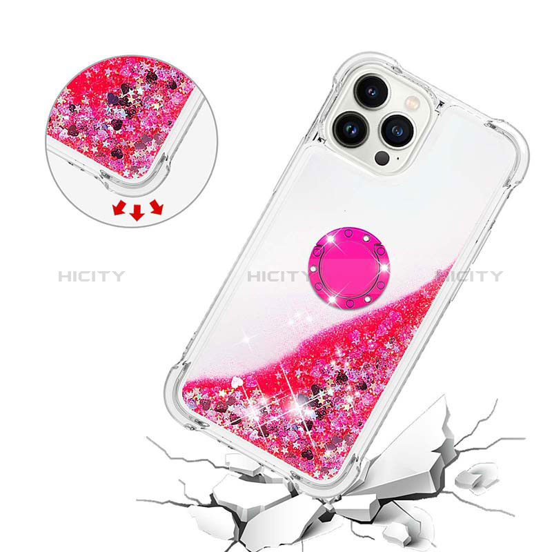 Custodia Silicone Cover Morbida Bling-Bling con Anello Supporto S01 per Apple iPhone 15 Pro