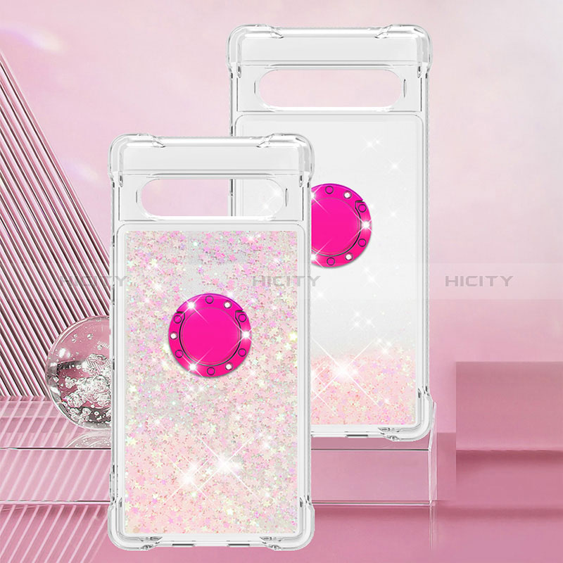 Custodia Silicone Cover Morbida Bling-Bling con Anello Supporto S01 per Google Pixel 7a 5G Rosa