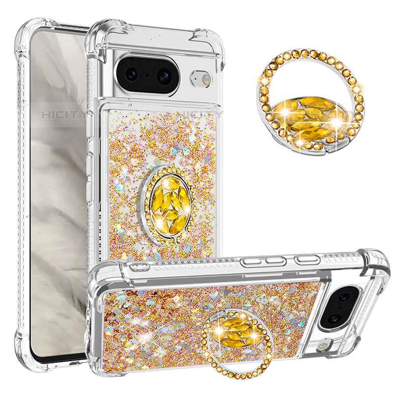 Custodia Silicone Cover Morbida Bling-Bling con Anello Supporto S01 per Google Pixel 8 5G