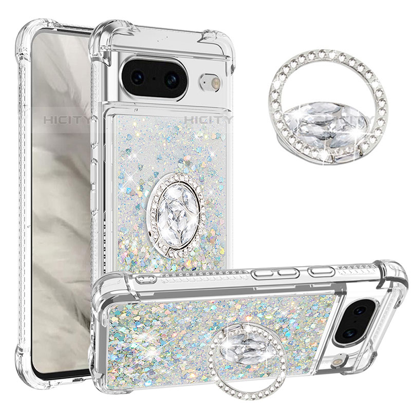 Custodia Silicone Cover Morbida Bling-Bling con Anello Supporto S01 per Google Pixel 8 5G