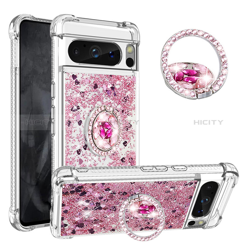 Custodia Silicone Cover Morbida Bling-Bling con Anello Supporto S01 per Google Pixel 8 Pro 5G