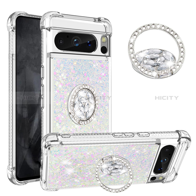 Custodia Silicone Cover Morbida Bling-Bling con Anello Supporto S01 per Google Pixel 8 Pro 5G