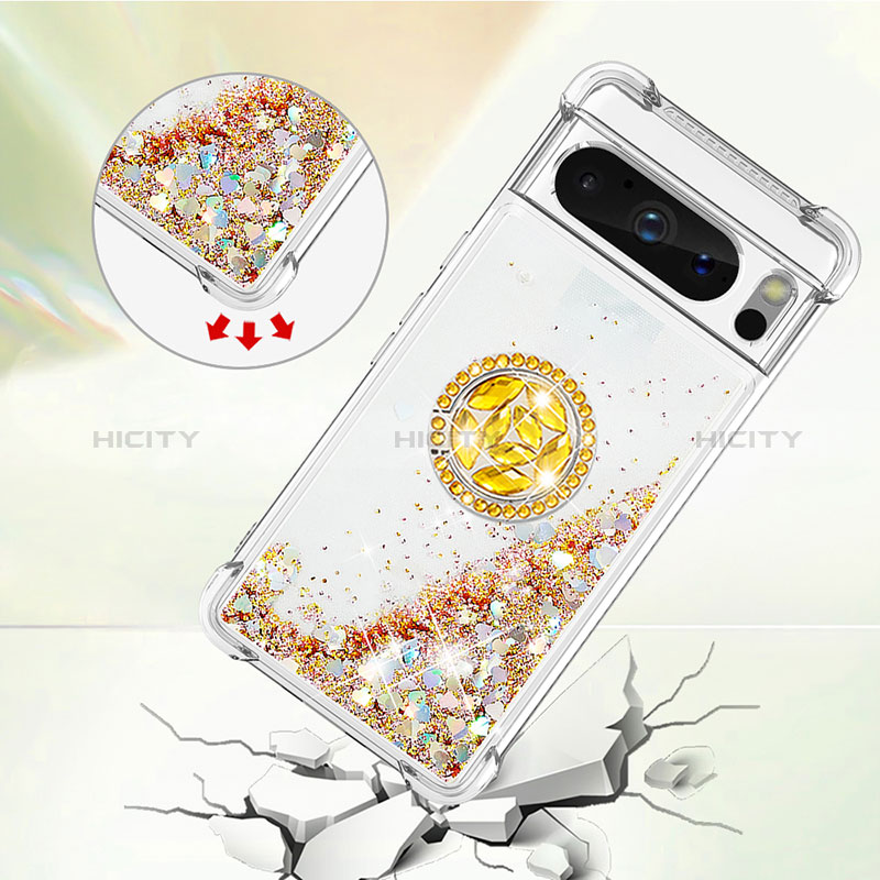 Custodia Silicone Cover Morbida Bling-Bling con Anello Supporto S01 per Google Pixel 8 Pro 5G