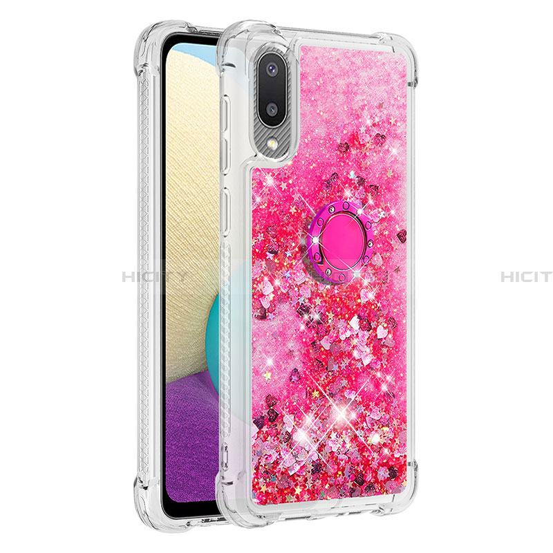 Custodia Silicone Cover Morbida Bling-Bling con Anello Supporto S01 per Samsung Galaxy A02 Rosa Caldo