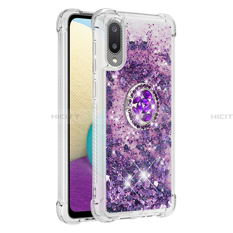 Custodia Silicone Cover Morbida Bling-Bling con Anello Supporto S01 per Samsung Galaxy A02 Viola