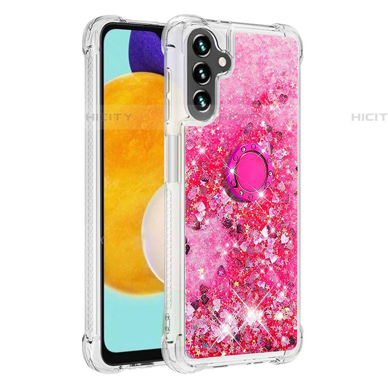 Custodia Silicone Cover Morbida Bling-Bling con Anello Supporto S01 per Samsung Galaxy A04s Rosa Caldo