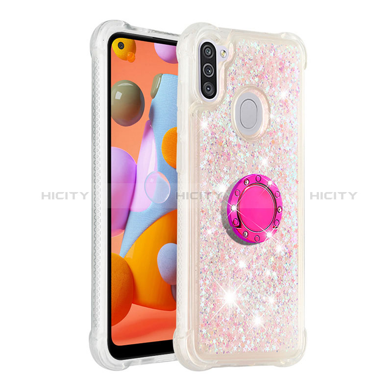 Custodia Silicone Cover Morbida Bling-Bling con Anello Supporto S01 per Samsung Galaxy A11 Rosa