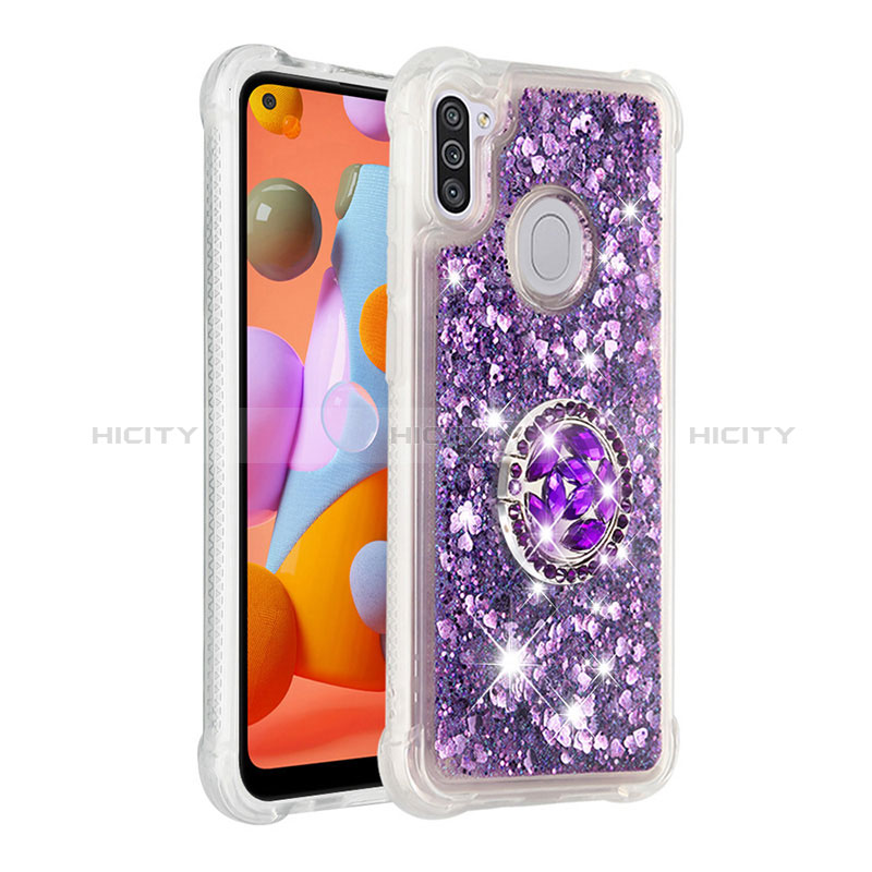 Custodia Silicone Cover Morbida Bling-Bling con Anello Supporto S01 per Samsung Galaxy A11 Viola