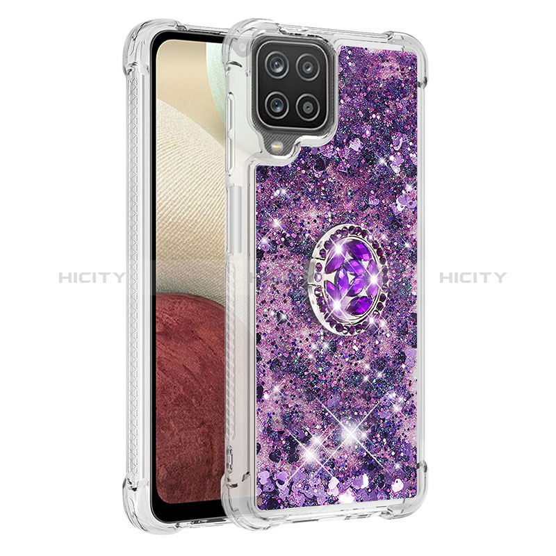 Custodia Silicone Cover Morbida Bling-Bling con Anello Supporto S01 per Samsung Galaxy A12 Viola