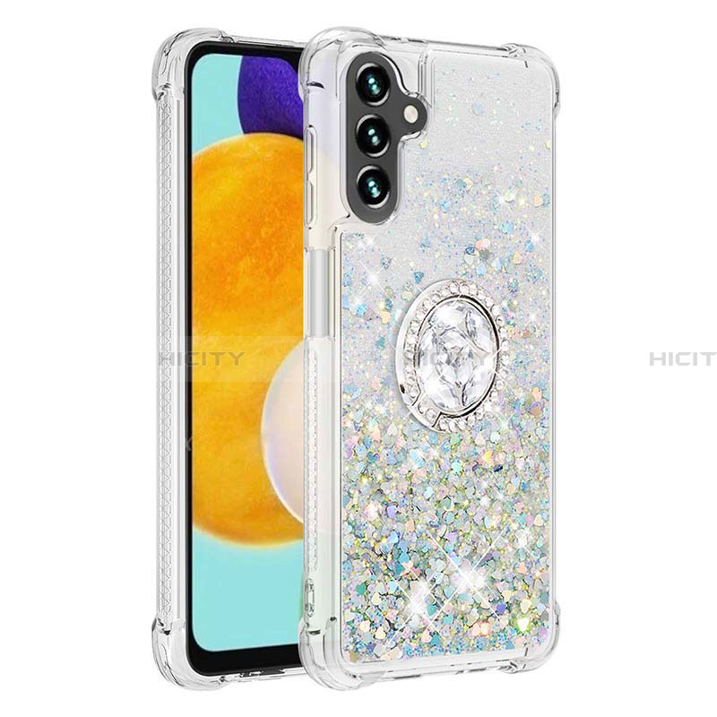 Custodia Silicone Cover Morbida Bling-Bling con Anello Supporto S01 per Samsung Galaxy A13 5G Argento