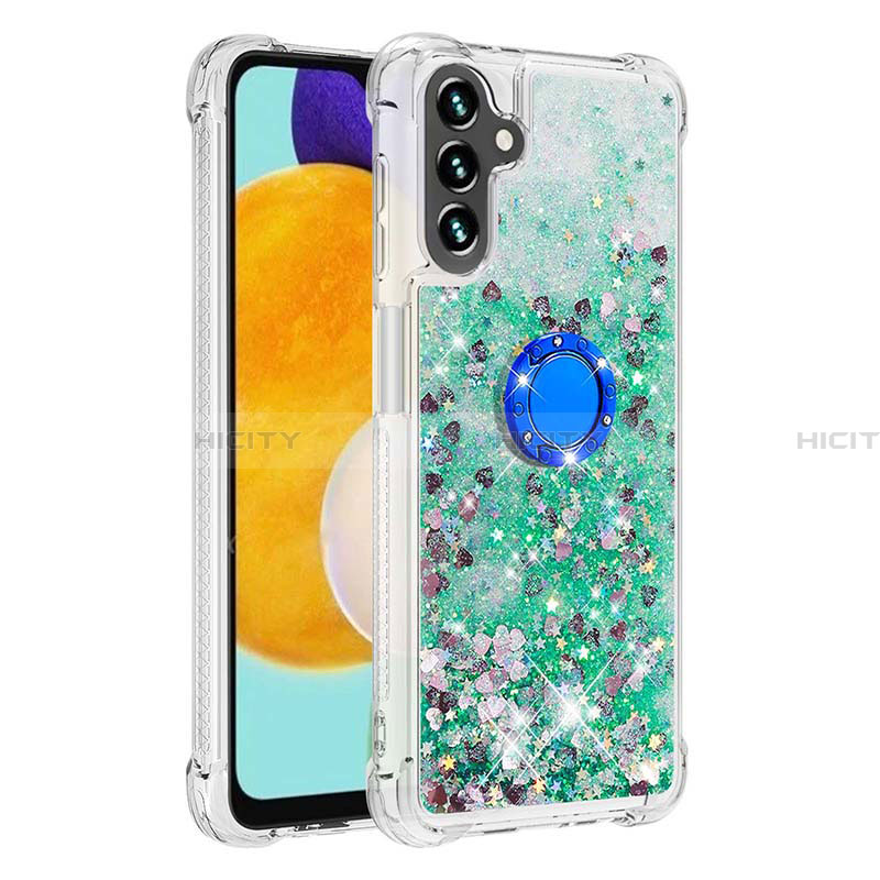 Custodia Silicone Cover Morbida Bling-Bling con Anello Supporto S01 per Samsung Galaxy A13 5G Verde