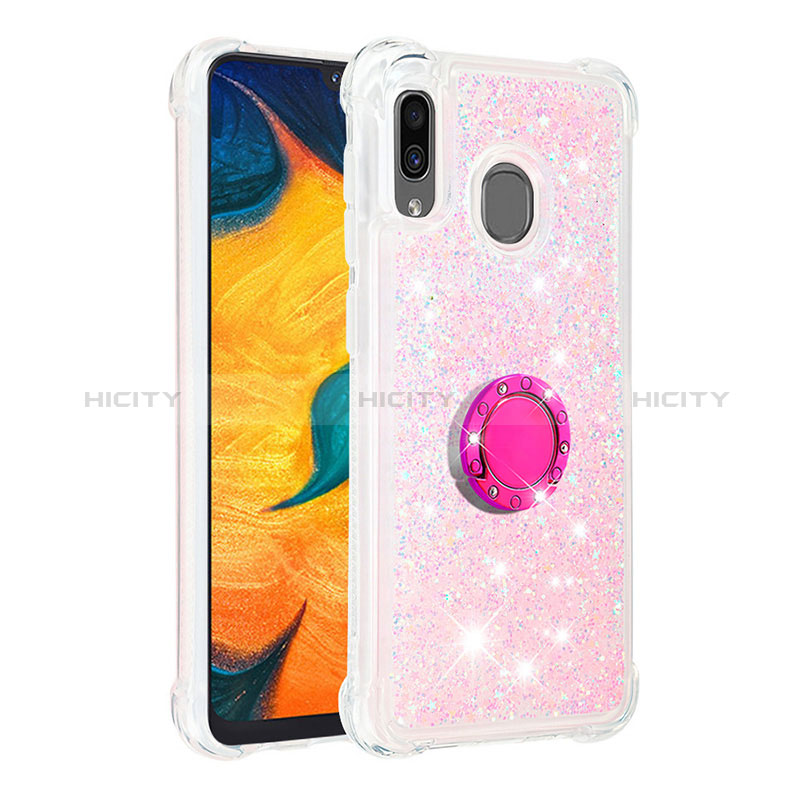 Custodia Silicone Cover Morbida Bling-Bling con Anello Supporto S01 per Samsung Galaxy A20 Rosa