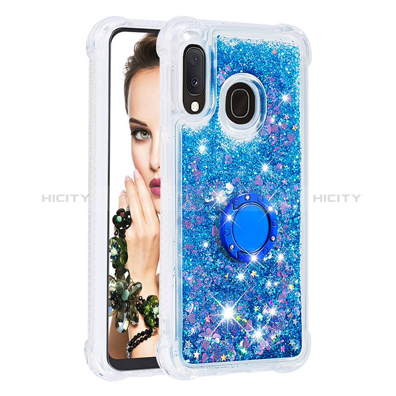 Custodia Silicone Cover Morbida Bling-Bling con Anello Supporto S01 per Samsung Galaxy A20e Blu