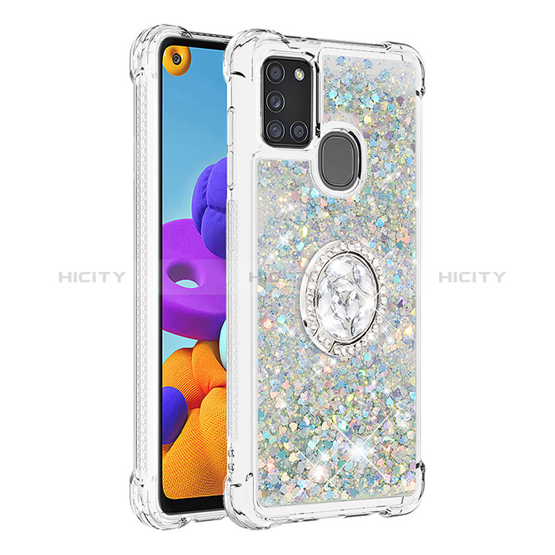 Custodia Silicone Cover Morbida Bling-Bling con Anello Supporto S01 per Samsung Galaxy A21s