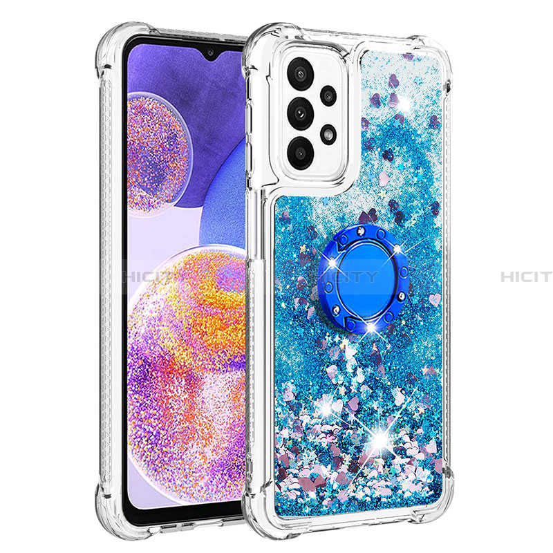 Custodia Silicone Cover Morbida Bling-Bling con Anello Supporto S01 per Samsung Galaxy A23 4G Blu