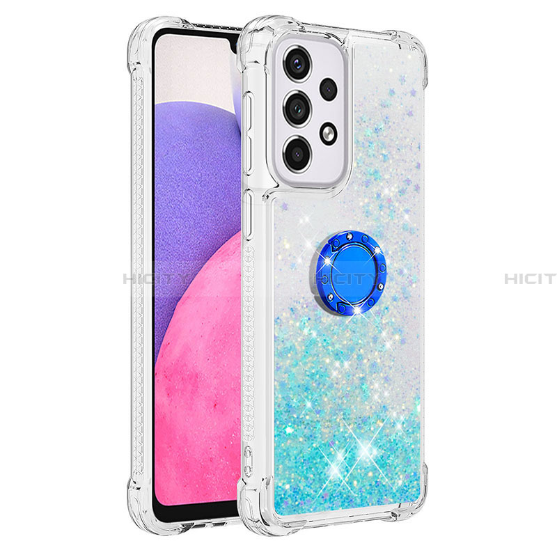 Custodia Silicone Cover Morbida Bling-Bling con Anello Supporto S01 per Samsung Galaxy A33 5G Ciano