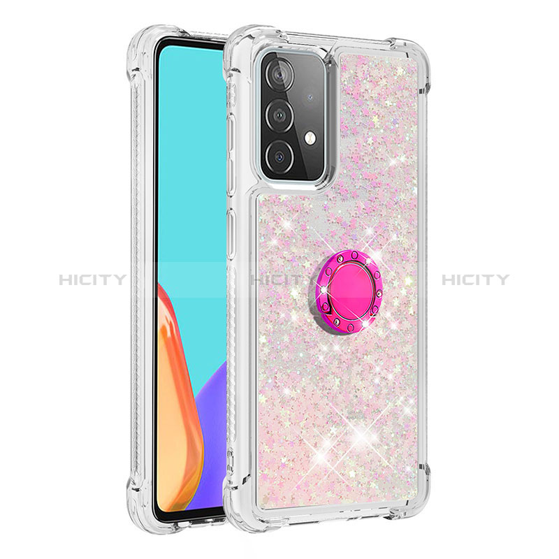 Custodia Silicone Cover Morbida Bling-Bling con Anello Supporto S01 per Samsung Galaxy A52s 5G Rosa Caldo