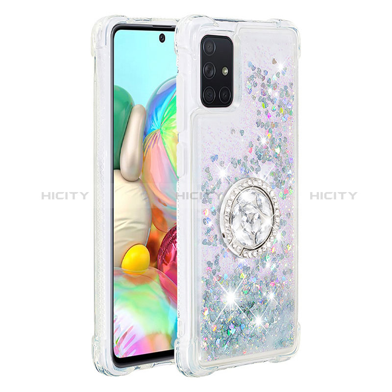 Custodia Silicone Cover Morbida Bling-Bling con Anello Supporto S01 per Samsung Galaxy A71 4G A715 Argento