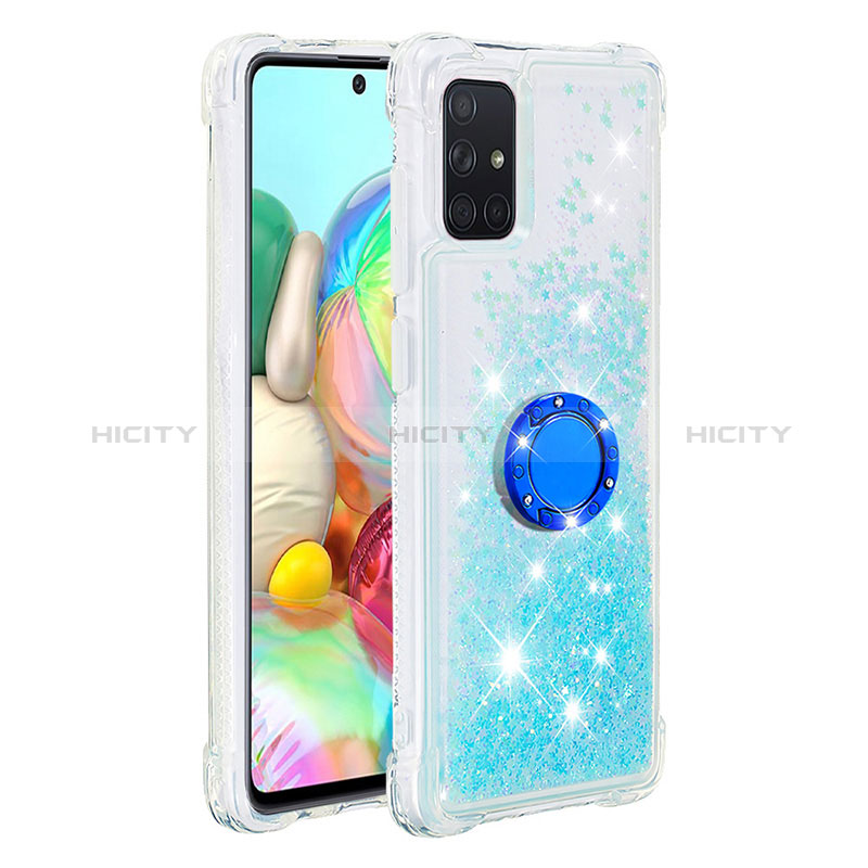 Custodia Silicone Cover Morbida Bling-Bling con Anello Supporto S01 per Samsung Galaxy A71 5G Cielo Blu