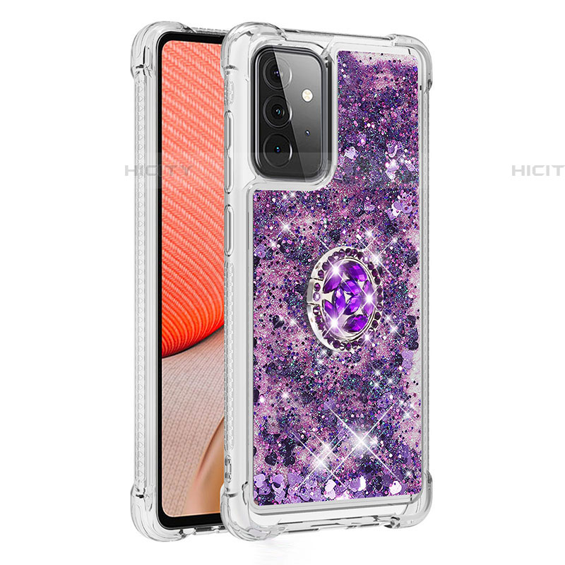 Custodia Silicone Cover Morbida Bling-Bling con Anello Supporto S01 per Samsung Galaxy A72 4G Viola