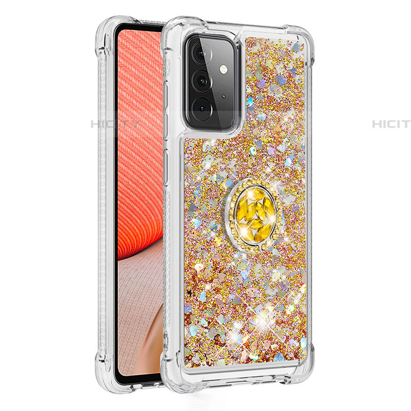 Custodia Silicone Cover Morbida Bling-Bling con Anello Supporto S01 per Samsung Galaxy A72 5G Oro