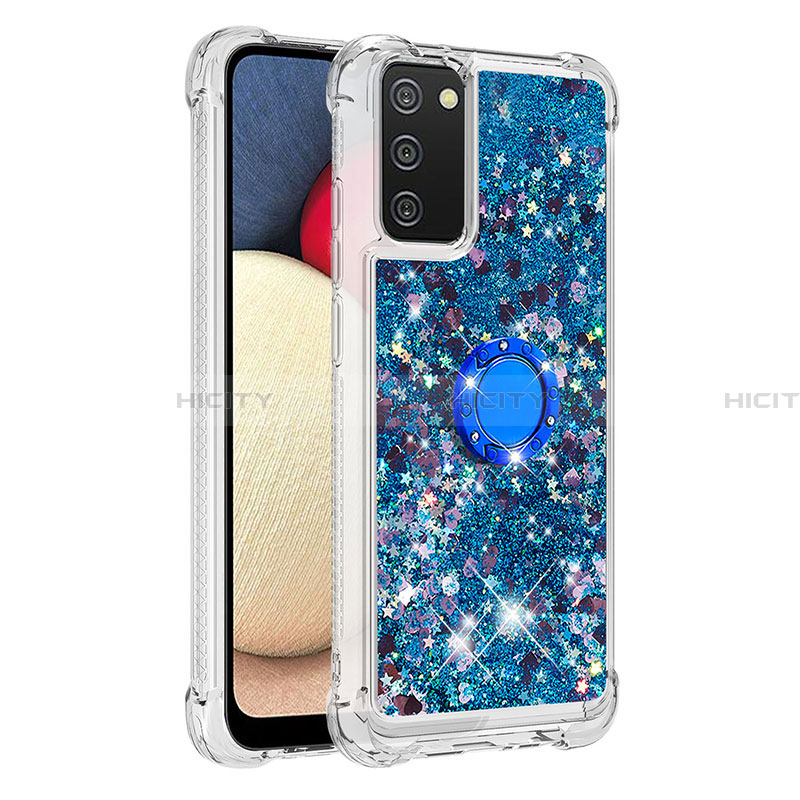 Custodia Silicone Cover Morbida Bling-Bling con Anello Supporto S01 per Samsung Galaxy F02S SM-E025F