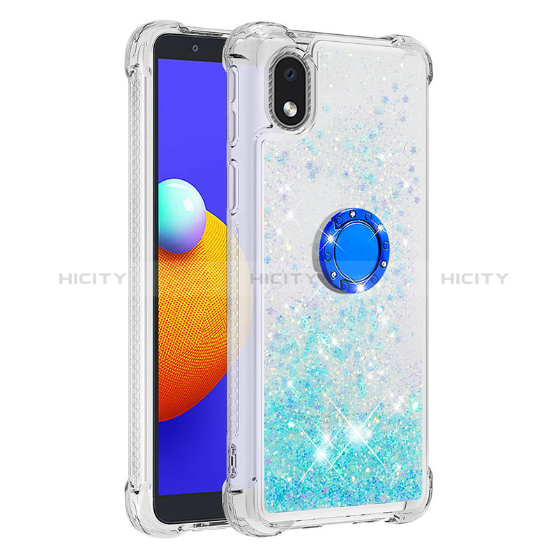 Custodia Silicone Cover Morbida Bling-Bling con Anello Supporto S01 per Samsung Galaxy M01 Core Cielo Blu