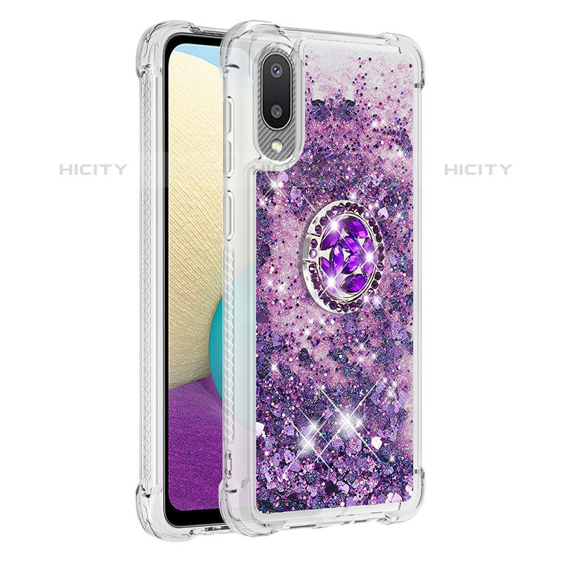 Custodia Silicone Cover Morbida Bling-Bling con Anello Supporto S01 per Samsung Galaxy M02 Viola