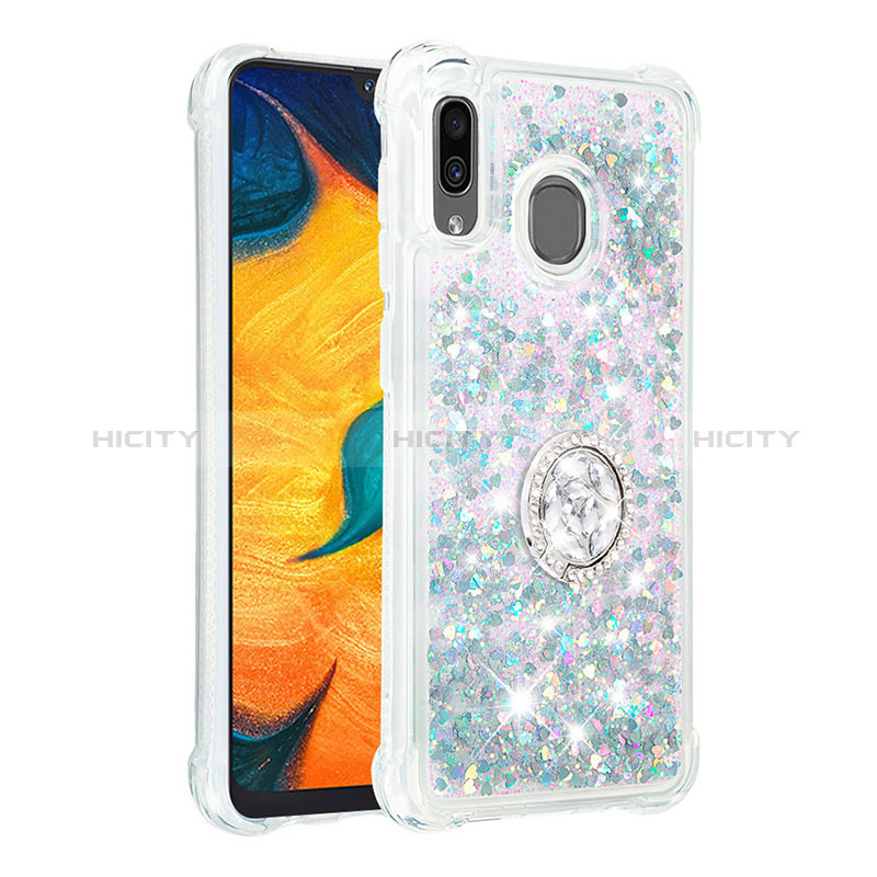 Custodia Silicone Cover Morbida Bling-Bling con Anello Supporto S01 per Samsung Galaxy M10S Argento