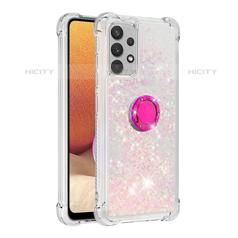 Custodia Silicone Cover Morbida Bling-Bling con Anello Supporto S01 per Samsung Galaxy M32 5G Rosa