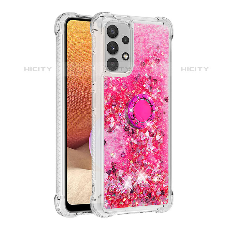 Custodia Silicone Cover Morbida Bling-Bling con Anello Supporto S01 per Samsung Galaxy M32 5G Rosa Caldo